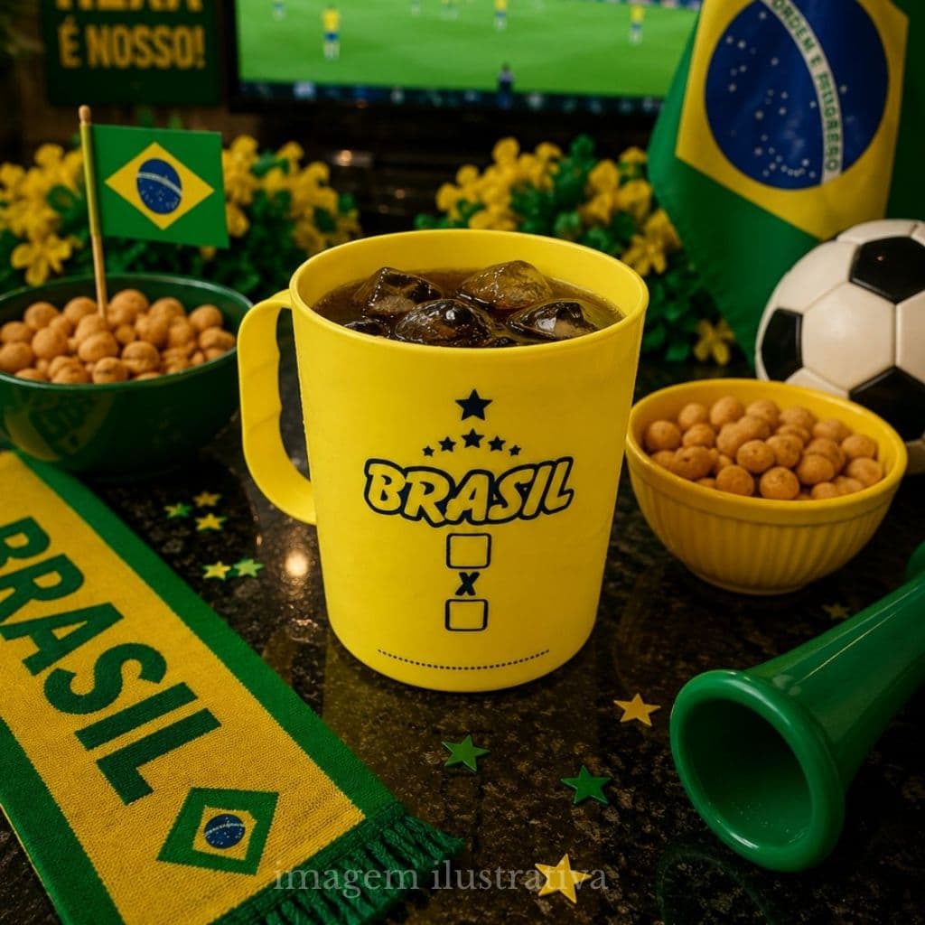 Kit caneca plastica para colorir decoração Copa Placar seleção brasileira caneca infantil 400 ml Atacado Revenda