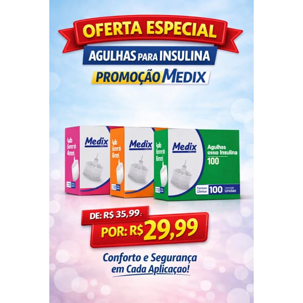 KIT 100 Unidades Agulha Caneta De Insulina 8mm Medix 31g