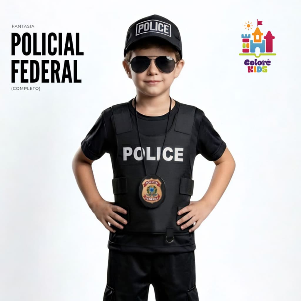 Fantasia Infantil Policial Federal - Completa ou Kit Acessórios
