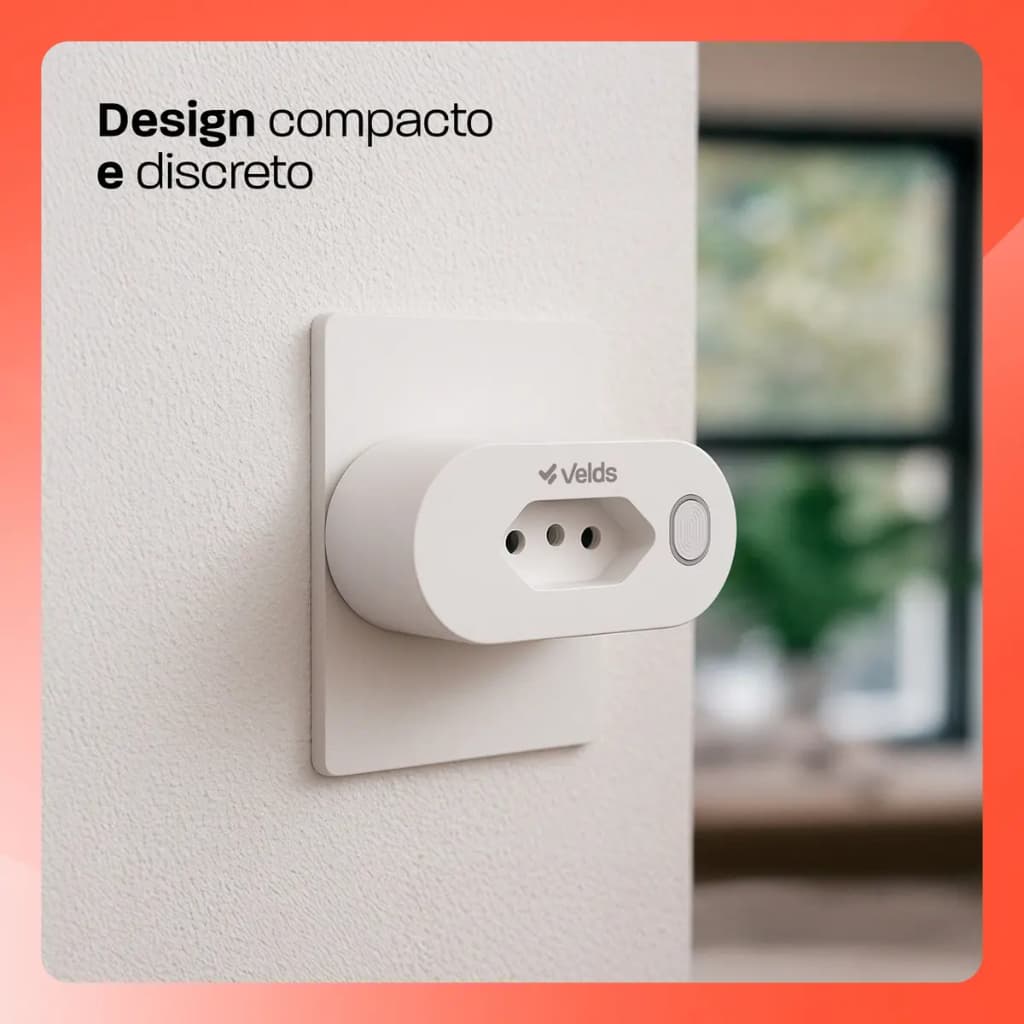 Tomada inteligente Wifi 16A Velds, c/ Controle por App e Medidor de Consumo, Bivolt