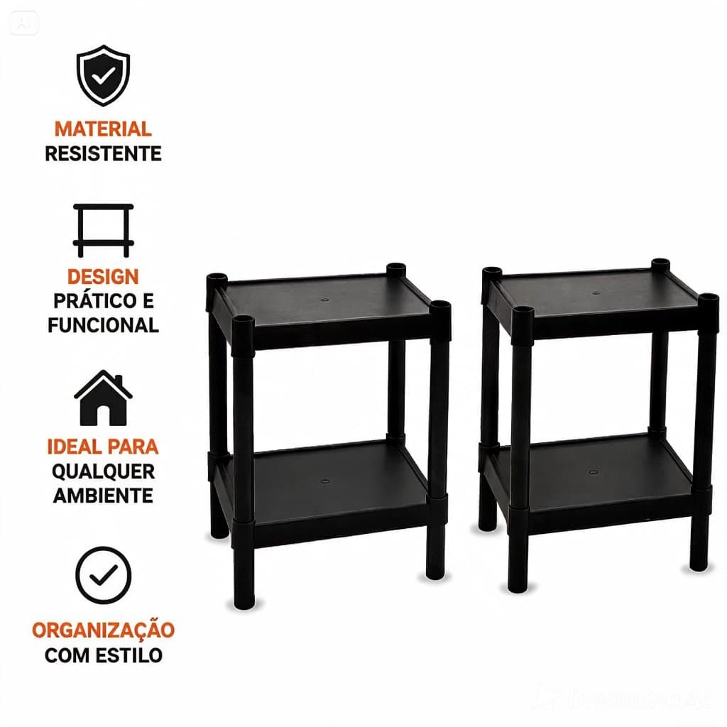 Kit 2 Prateleira Organizadora 2 Andares Estante Multiuso Preta Banheiro Cozinha Quarto