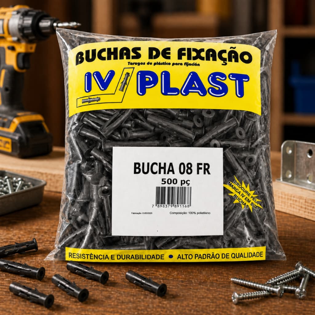 Bucha 8 FR Tijolo Oco Bloco Baiano Pacote 500 Peças Fixação Profissional - IV PLAST