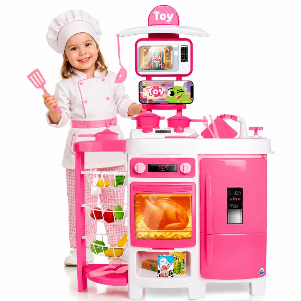 Cozinha Infantil Grande Completa 92 CM Com Fruteira Fogão Forno Sai Água de Verdade