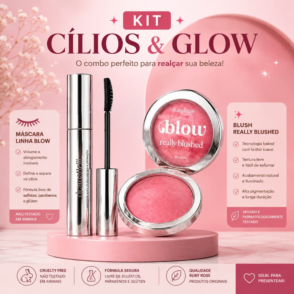✨ KIT LINHA BLOW  RUBY ROSE– CÍLIOS & GLOW ✨