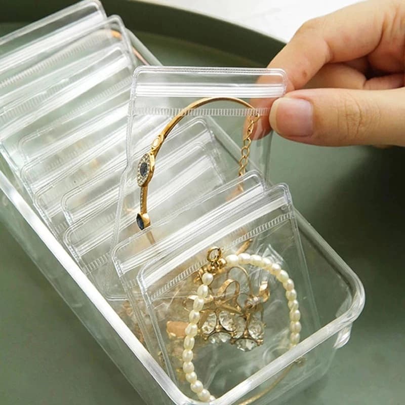 Kit Saquinhos Zip Lock Para Jóias 8x6cm PVC Transparente Anti-Oxidação . Bijuterias Brincos Colares