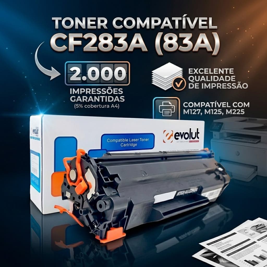 Toner HP 83A Compatível com impressoras LaserJet M125 M125A M12 M127FN CF283A Preto Impressão Nítida Lacrado Novo