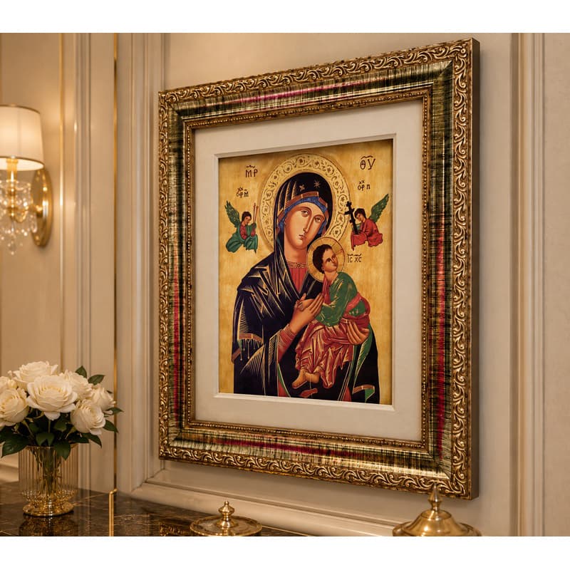 Quadro Nossa Senhora do Perpétuo Socorro Ícone – Quadro Resinado – 40x50 – Moldura Dourada