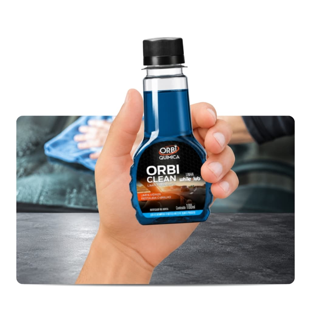 Orbi Clean Limpeza Vidro Parabrisa e Retrovisor Ação Cristalizador Rápida Estética Automotiva 100ml