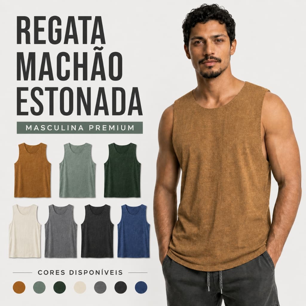 Regata Estonada Machão Masculina | Lisa | Estonada | 100% Algodão | Stonewear