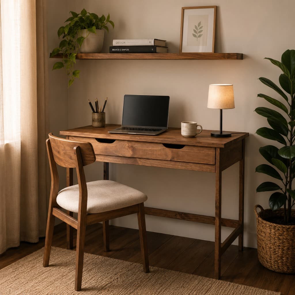 Mesa Home Office Robusta Escrivaninha Gaveta Gamer Escritório Computador Industrial Rústico Multiuso Amadeirada