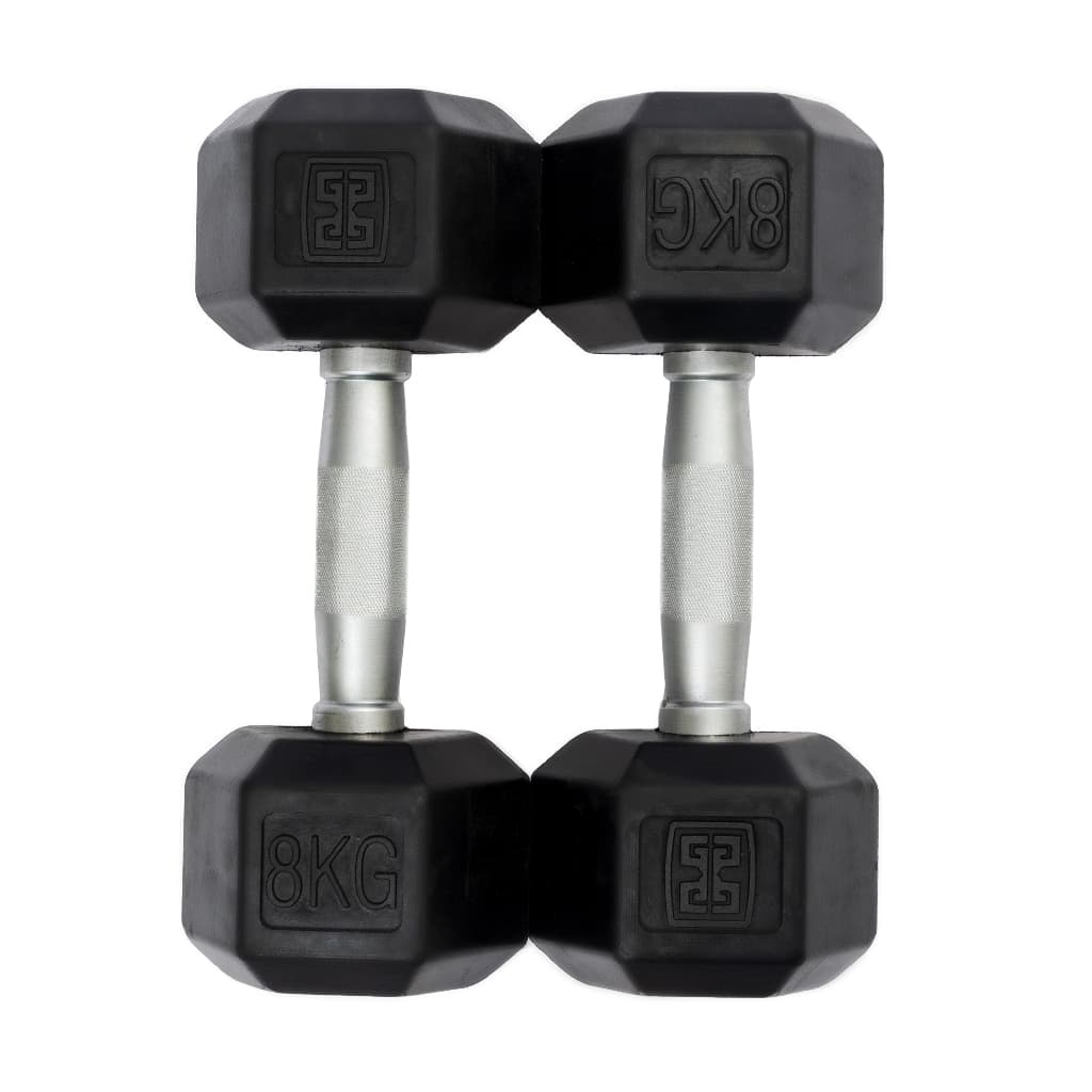 Dumbells de 8kg Sextavados Emborrachados Vulcanizados Musculação Peso Casa - (2 Unidades)