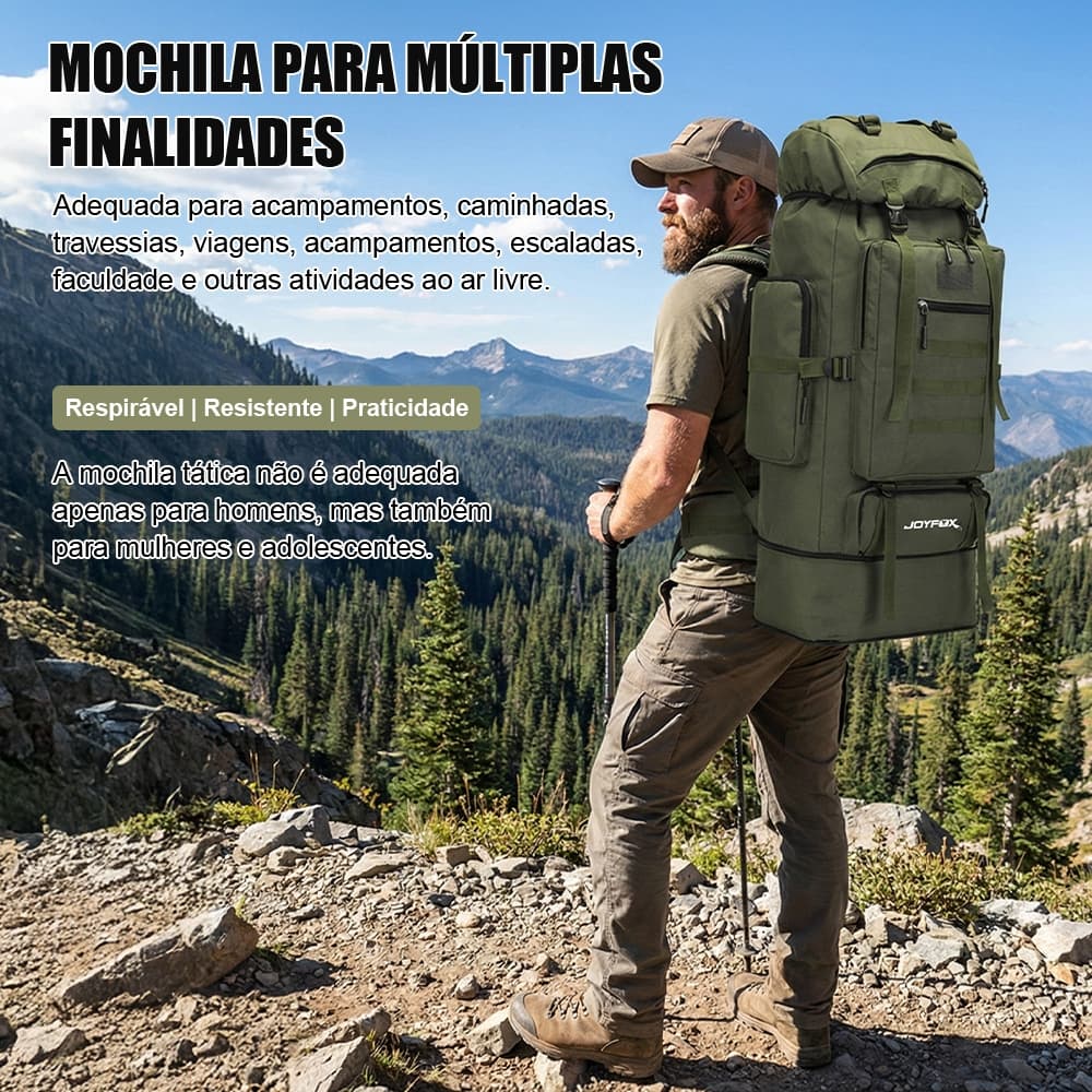 Mochila Tática Militar Cargueira 70L a 100L Impermeável Acampamento Trilha Viagem JOYFOX