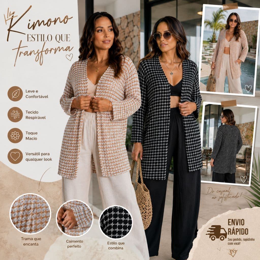 Casaquinho feminino Kimono Cardigan Blusa Feminina Meia Estação Luxo Tricô leve confortável