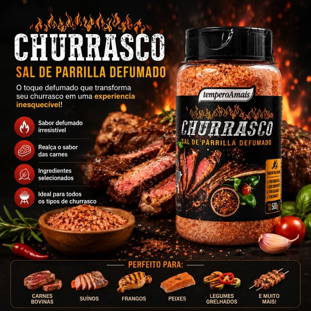 Sal de Parrilla Defumado 500g Tempero Churrasco Pote Condimento Cozinha Envio Imediato