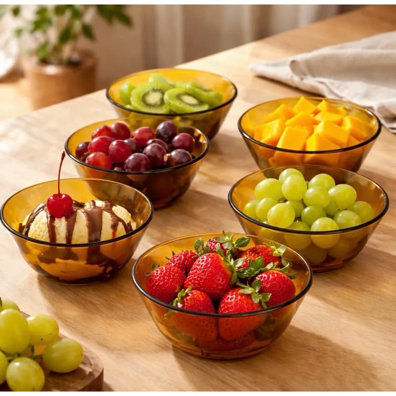 Jogo 6 Bowls Vidro Âmbar 650ml Tigela Multiuso Sobremesa