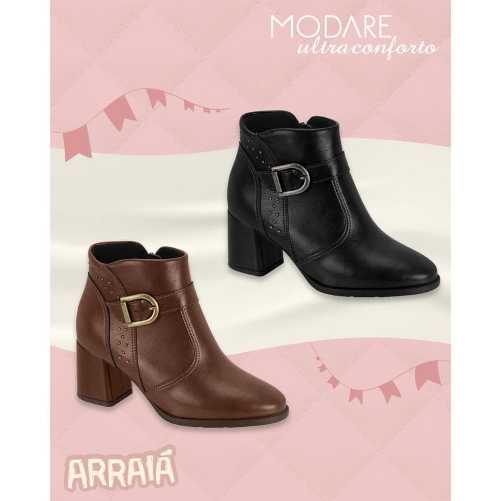 Bota feminina modare cano curto salto bloco médio 7078.110 confortável original