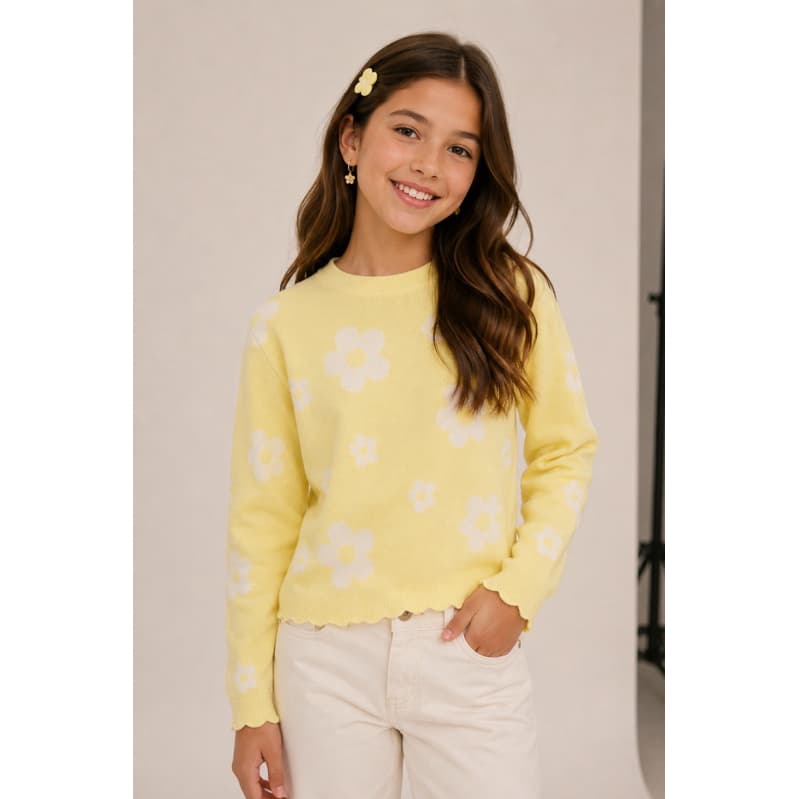 Suéter Flor Menina Tricô Infantil Juvenil Blusa