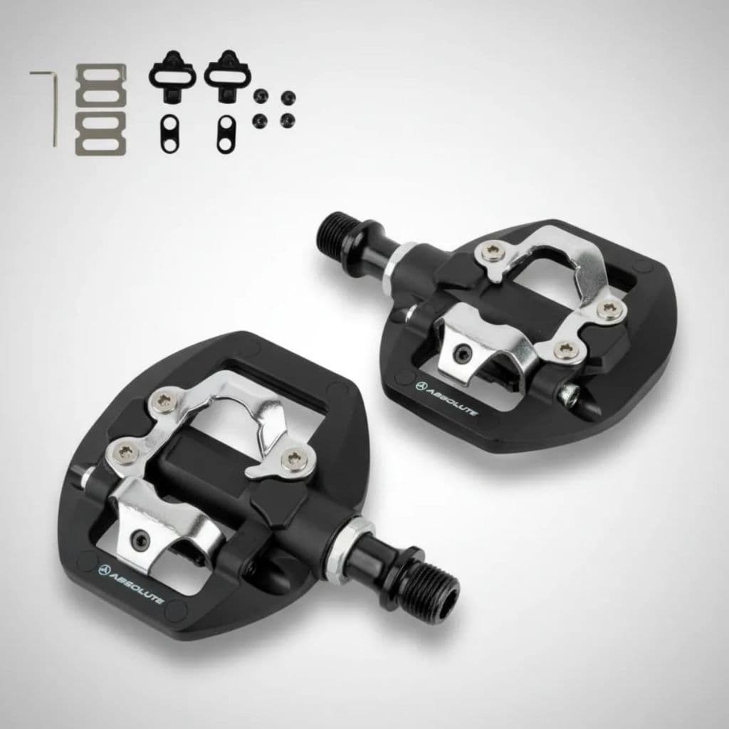 Pedal Clip Absolute Dual 9/16 Preto para MTB, Estrada e Uso Urbano com Tacos Rosca Grossa