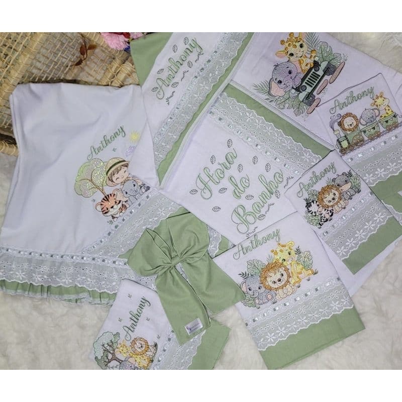 kit 6 peças 1 manta 90x90 1 toalha capuz 2 fralda 70x70 2 fralda boca 35x35