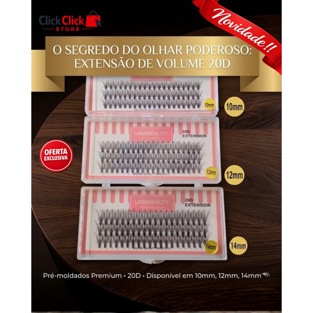 Cílios Sem Nó LashBeauty 20D com 60 Tufos Profissional *ESCOLHER VARIAÇÃO*