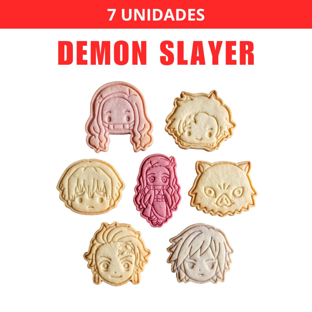 Kit 7 Cortadores e Carimbos de Biscoito de Demon Slayer/Anime com Puxador