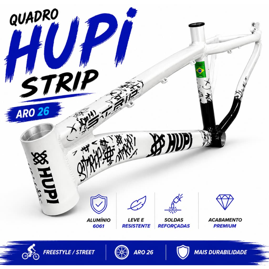 Quadro Hupi Strip Aro 26 Freestyle Alumínio Branco Preto