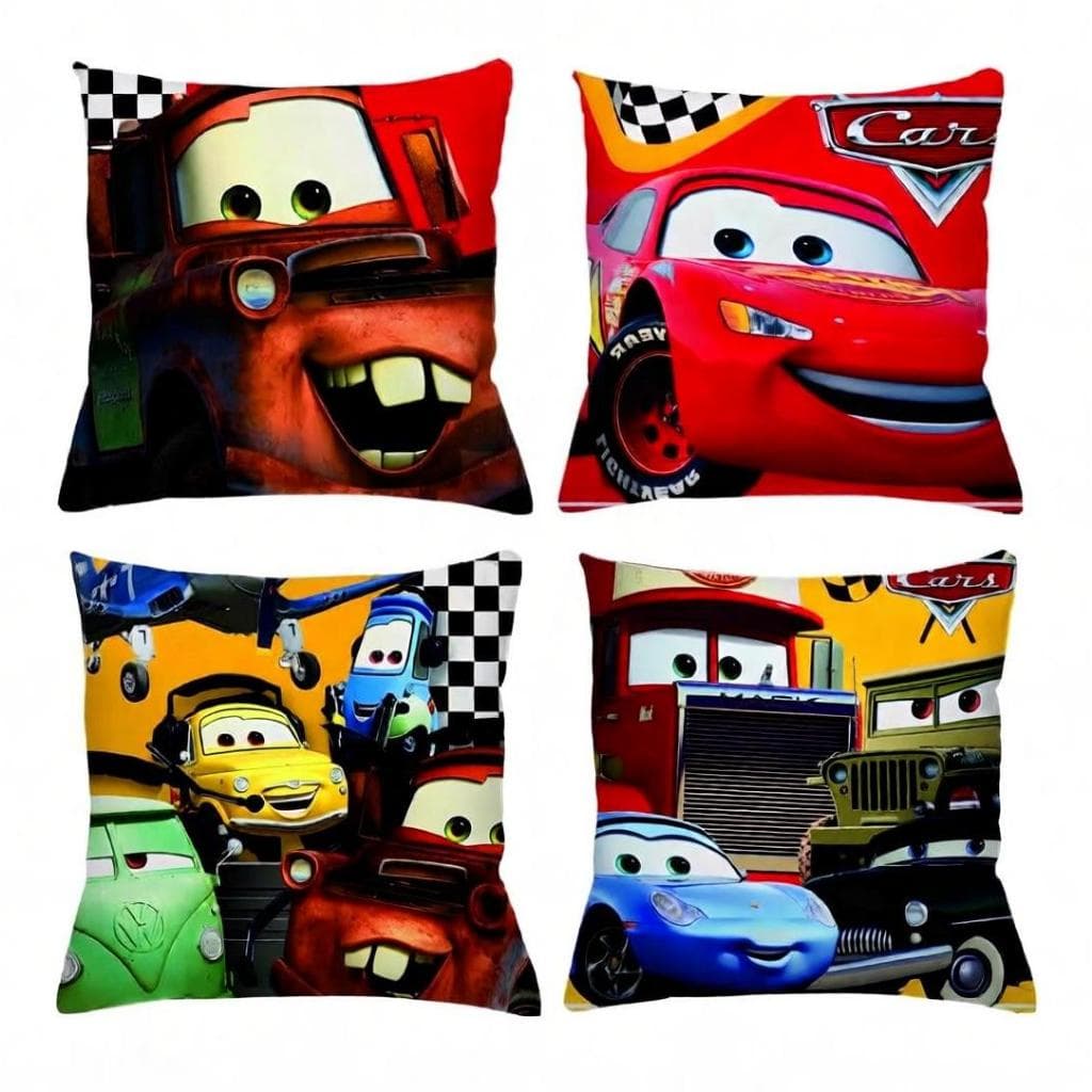 KIT 4 CAPAS DE ALMOFADA DE LUXO INFANTIL CARROS RELÂMPAGO MCQUEEN IDEAL PARA DECORAÇÃO
