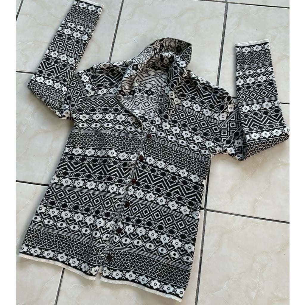 Casaco de Lãzinha Estampado Marrom e Bege Tam 40