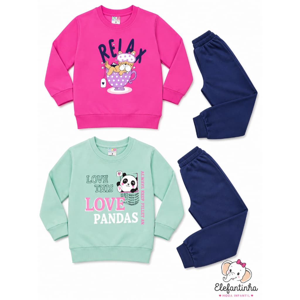 Kit 2 ou 4 peças Conjunto de Moletom Infantil Menina Tamanho 4,6,8