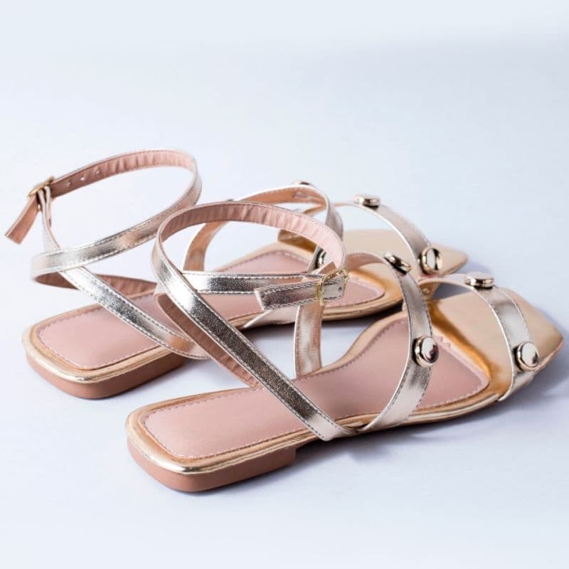 Rasteirinha Feminina Bico Quadrado Metalizada Ouro Light