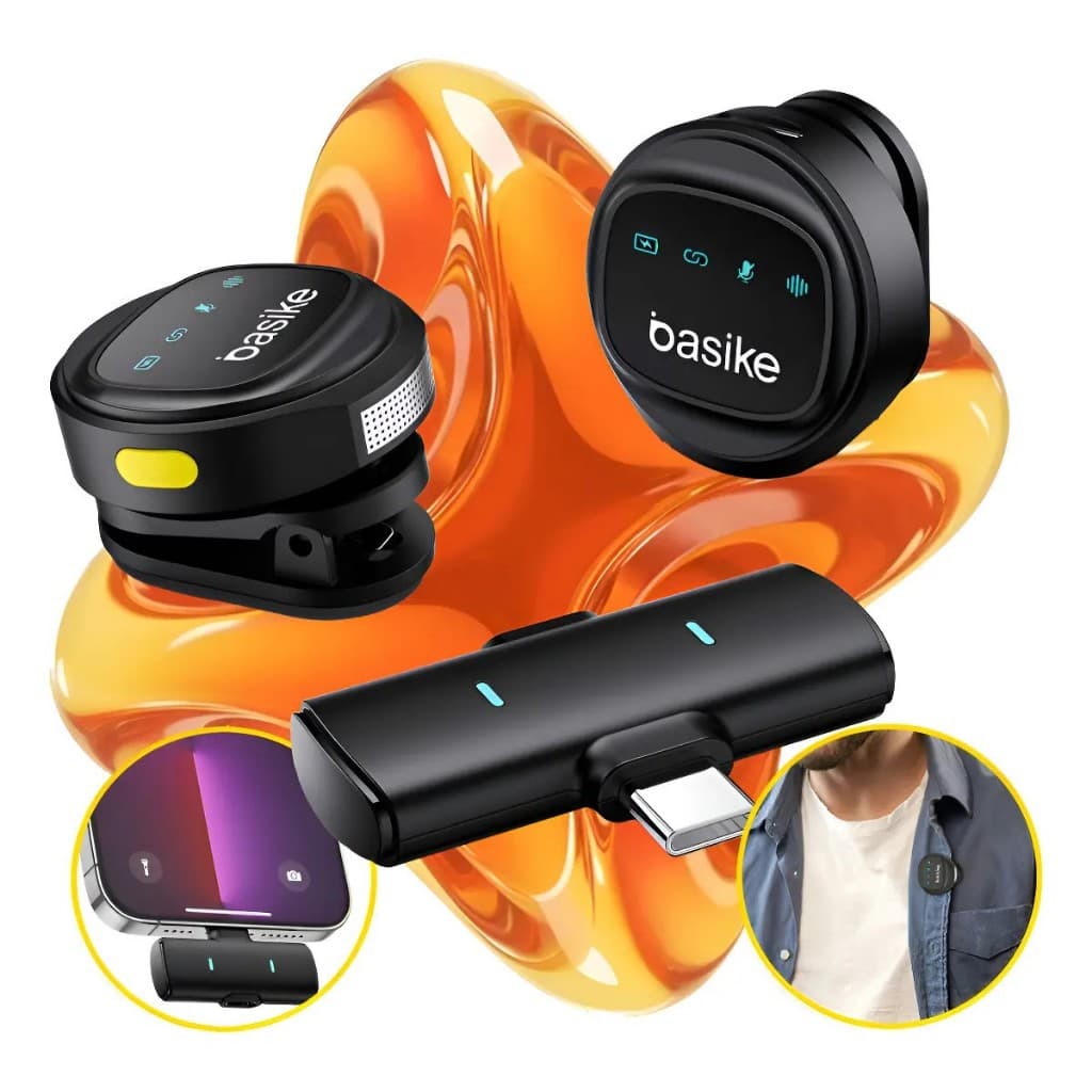 Basike Microfone Lapela Anti Ruido Duplo Magnético Sem Fio Clipe iPhone/Android Tipo C Profissional Kit Para Gravação