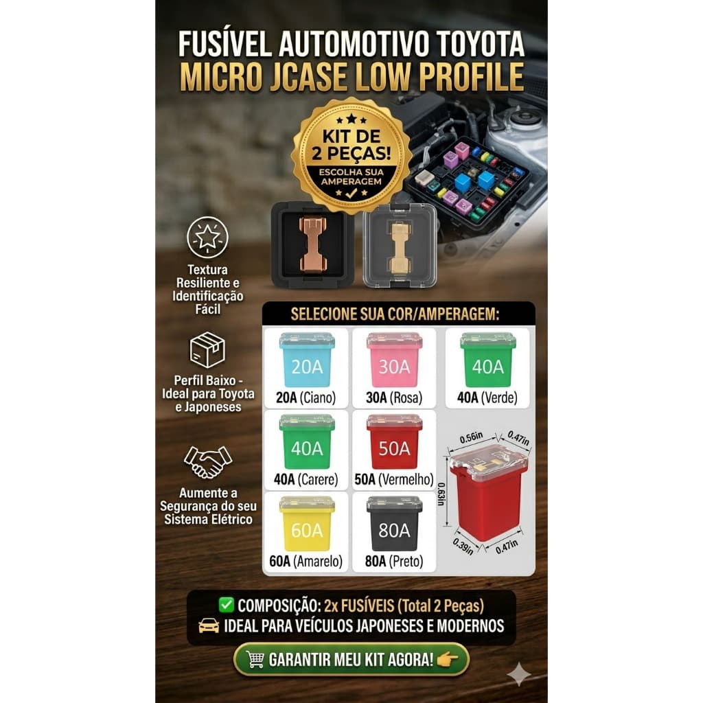 Kit 2 Fusíveis Jcase Perfil Baixo Para Toyota Nissan Mitsubishi - 20A a 80A