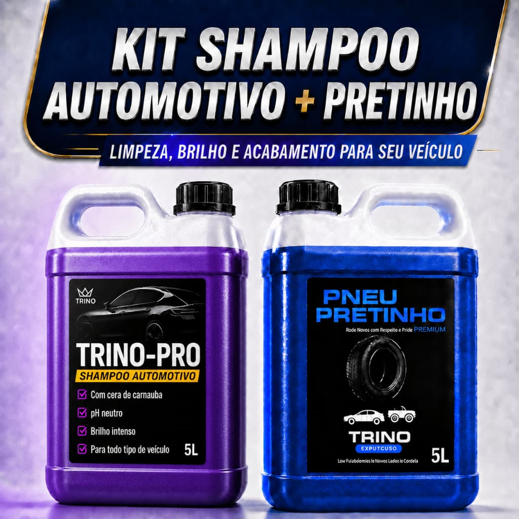 KIT SHAMPOO NEUTRO COM CERA DE CARNAUBA RENDE 100 LITROS  + PRETINHO BABA DE CAMELO 5 LITROS