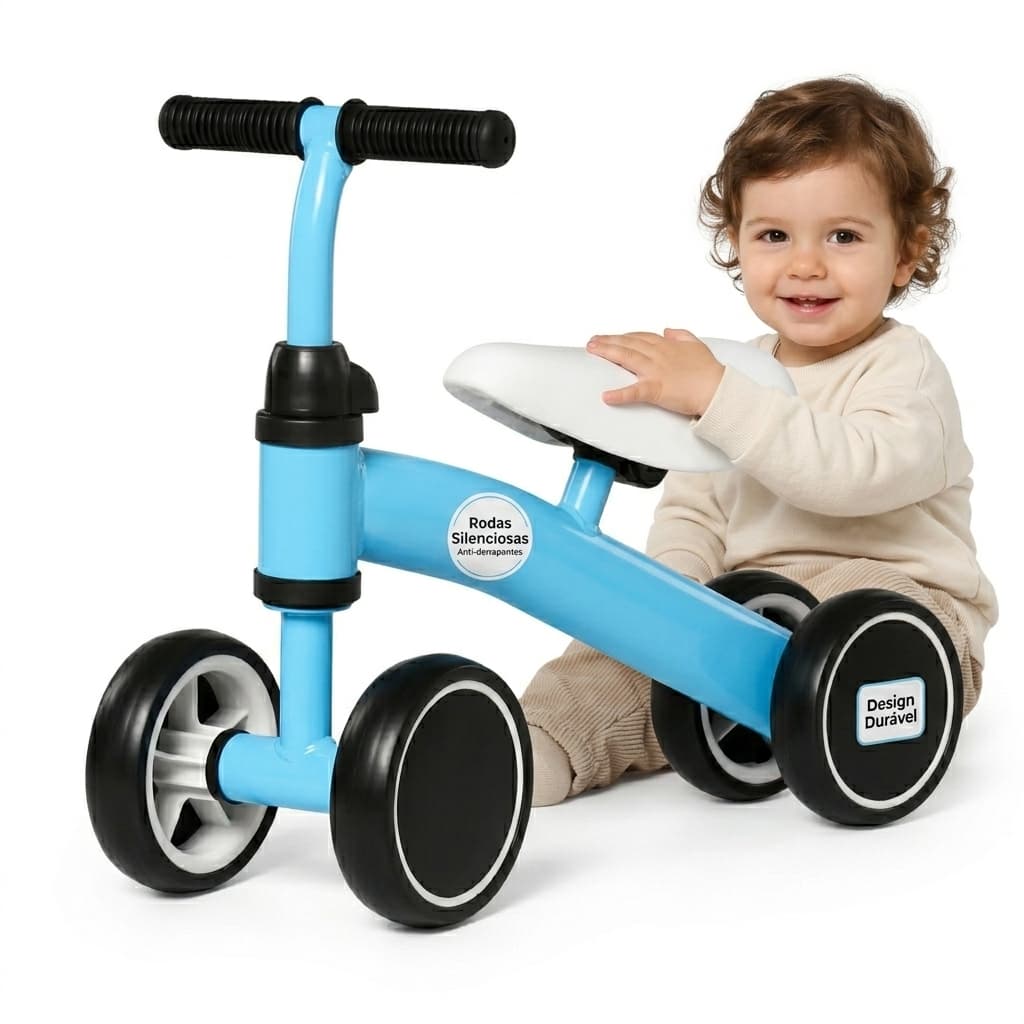 Bike de Equilíbrio Infantil 4 Rodas Educativa para Desenvolvimento Motor