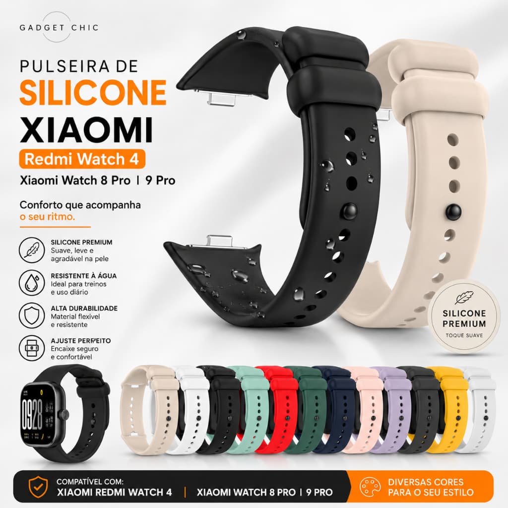 Pulseira De Silicone Para Xiaomi Redmi Watch 4 / Mi Band 8 Pro / Mi Band 9 Pro Esportiva Impermeável Macia Substituição