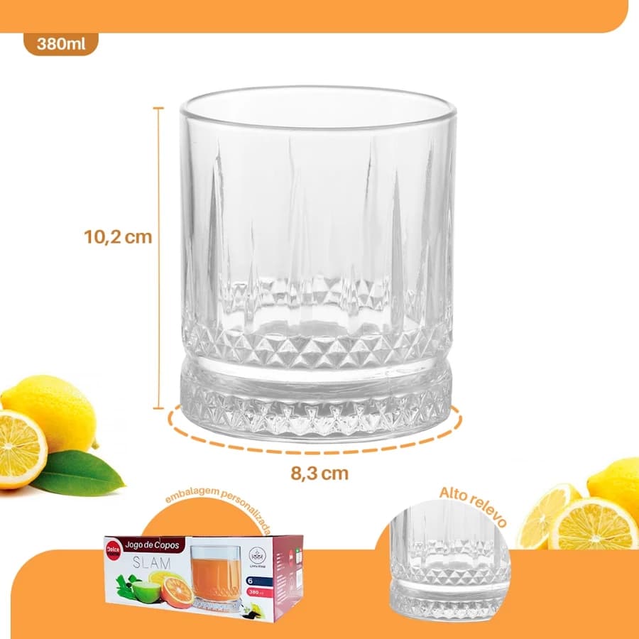 Copo De Vidro Slam 380ml Conjunto 6 Peças - Dolce Home