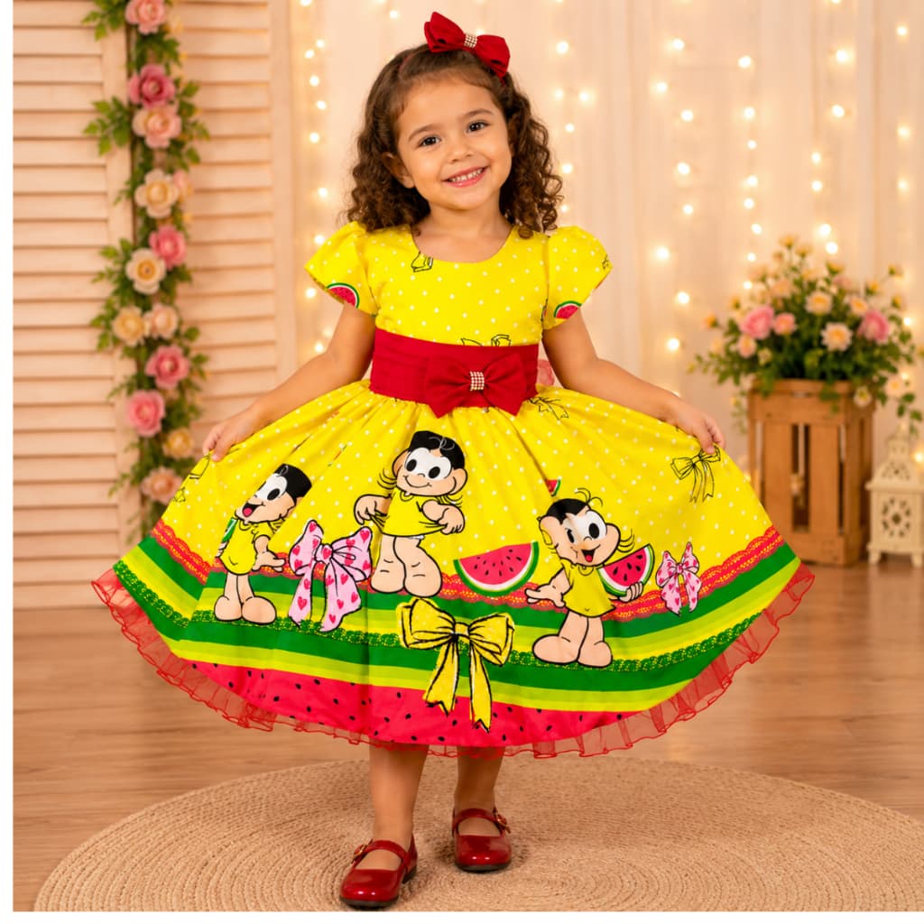 Vestido Menina Magali Melancia Aniversário Festa Fantasia