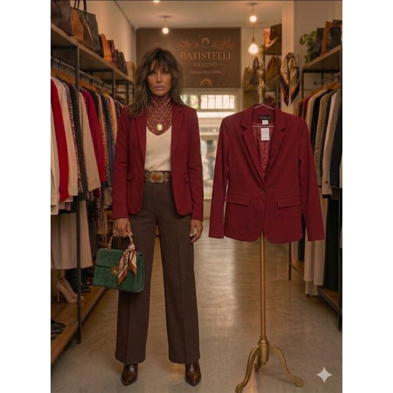 Blazer Vermelho Cereja AlK Urban Tam 36 | Casaco Alfaiataria Marsala Vinho Forrado Terninho Estruturado Peça Única