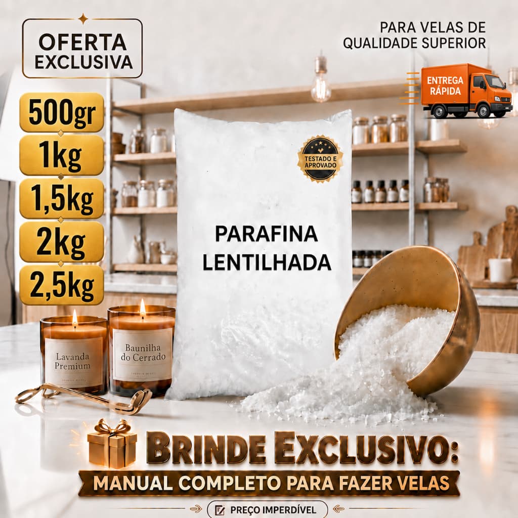 PARAFINA LENTILHADA 500Gr/1Kg/1,5Kg/2Kg/2,5Kg 100% PURA P/VELAS DECORATIVAS C/ MANUAL PRODUÇÃO DICAS
