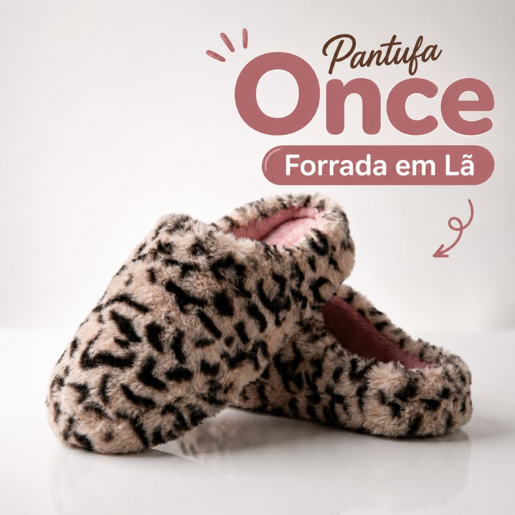 Pantufa Feminina Solado Grosso Chinelo Pantufa Once Forrada em Lã Confortável Moda Inverno Tendência