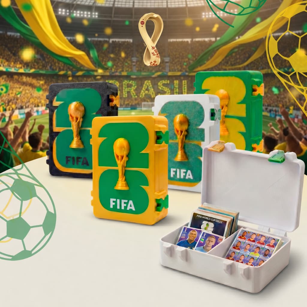 Porta Figurinhas Caixinha  Maleta Para Guardar Figurinhas Tema Copa Do Mundo Capacidade Para Até 300 Figurinhas