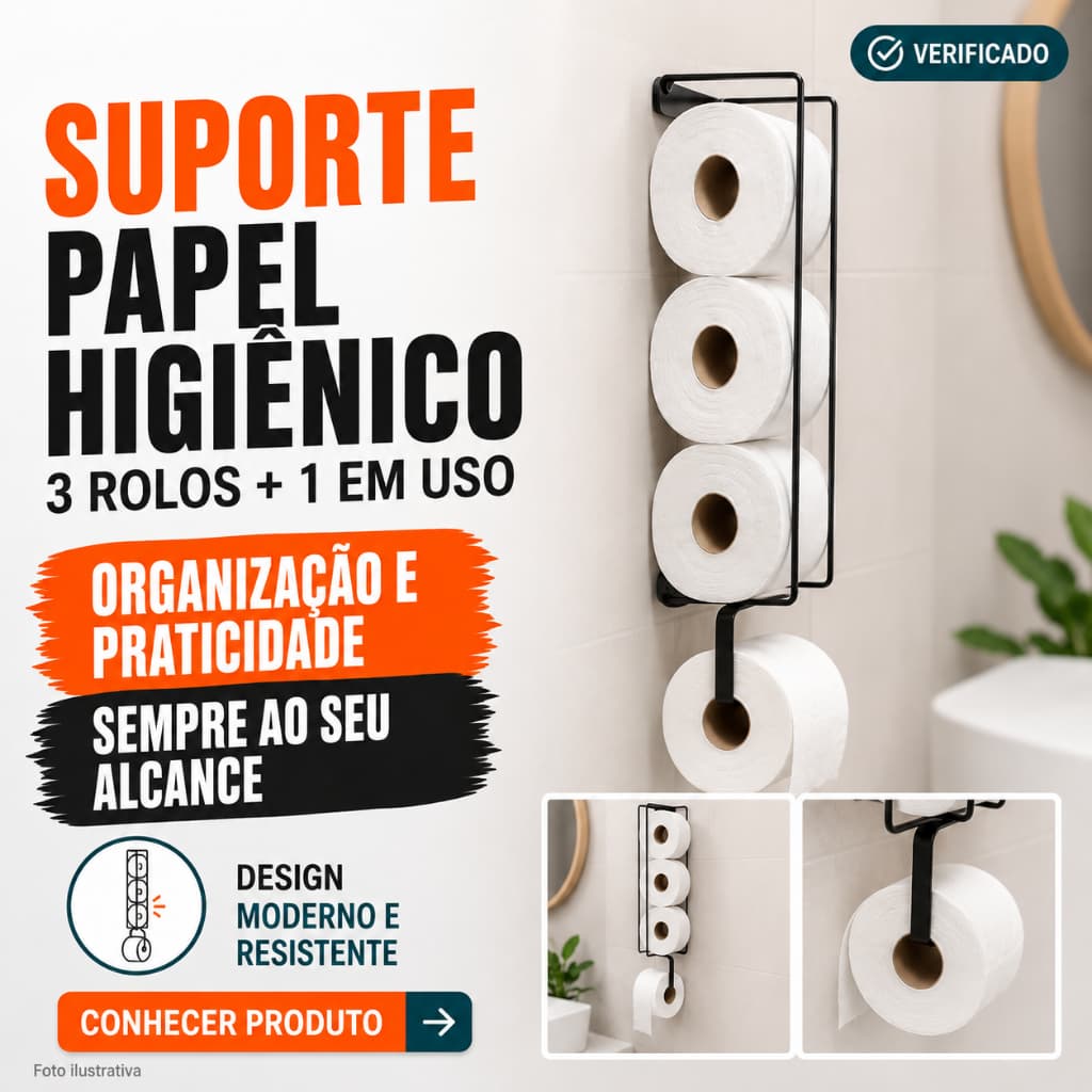 Suporte Papel Higienico 4 Rolos Parede Banheiro Preto Texturizado Porta Papel Organizador