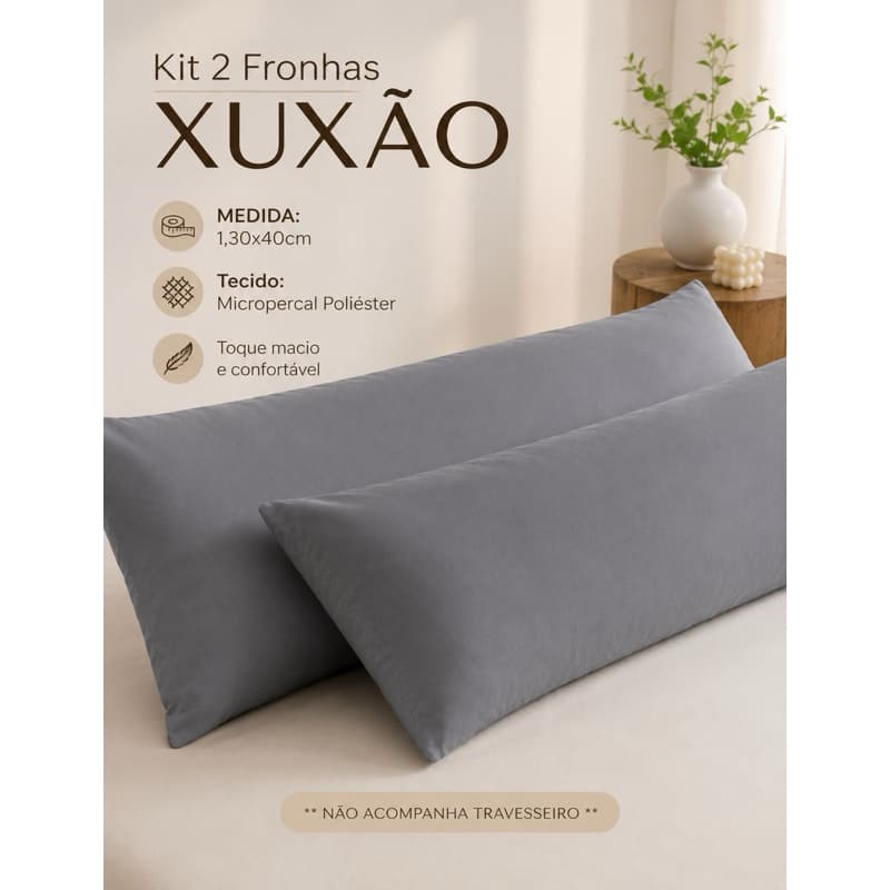 Kit 2 Fronhas 1,30x40 C/ Zíper Percal Flex 400 fios Travesseiro de Corpo Xuxão Toque Macio