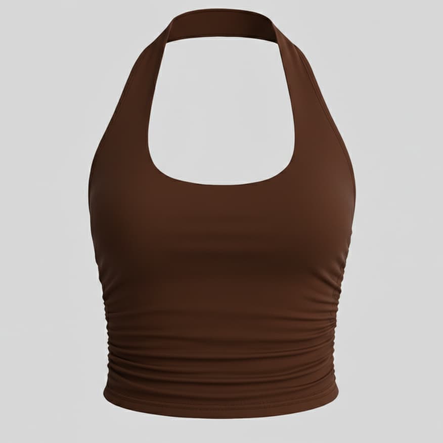 Blusa Cropped Feminina Frente Única Franzido Ajuste Perfeito Costas Nua Top Cropped Suplex Moda Fitness Casual Elegante