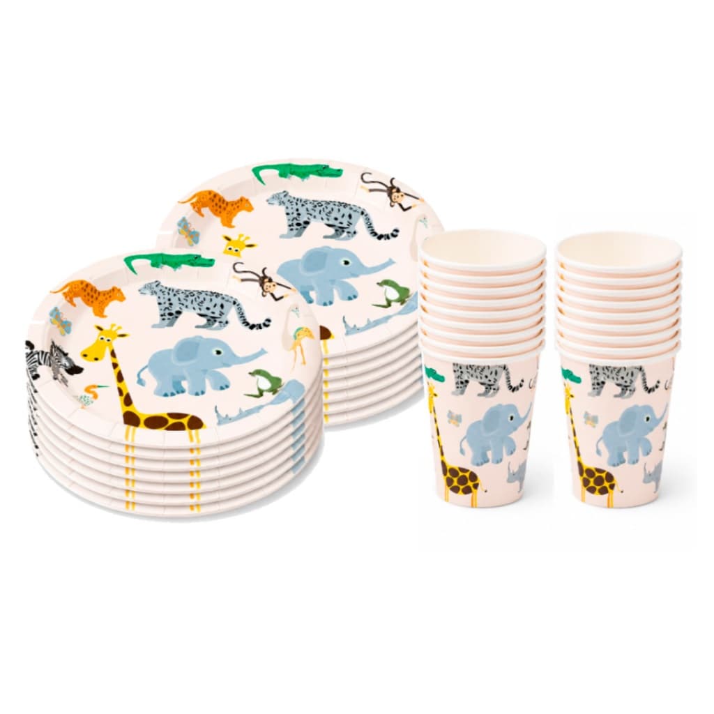 Kit Festa Descartável Safari 60 Unidades Prato E Copo Para 30 Pessoas Tema Infantil Silver Festas