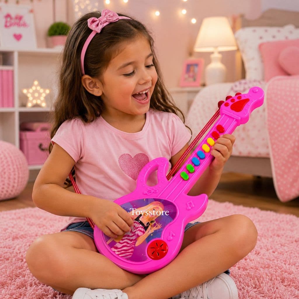 Brinquedo Guitarra Infantil Piano Musical Guitarra Da Barbie Rosa