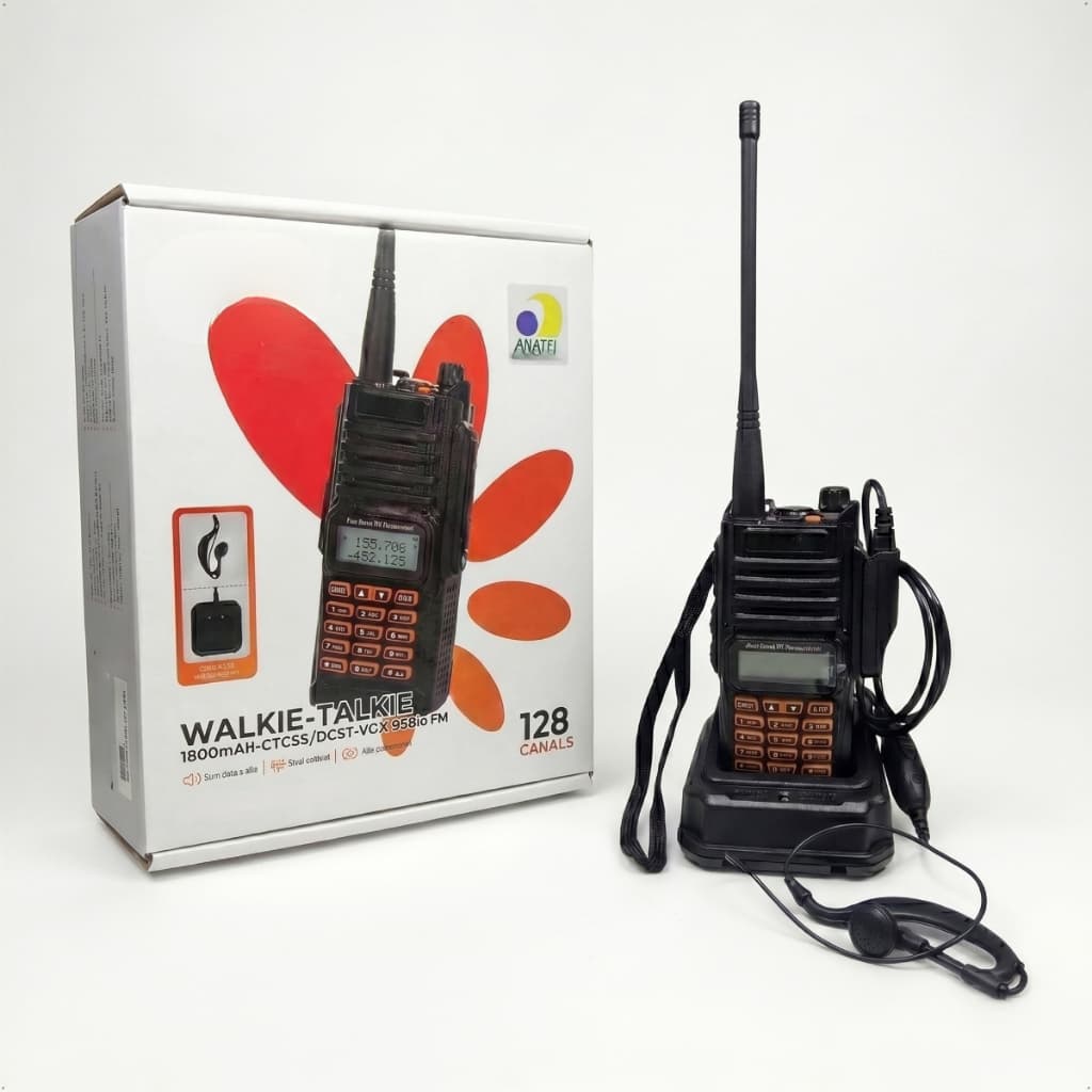 Kit 2 Radio Comunicador Uv9r Plus Walkie Talkie Uhf Vhf Fm Cor Preto 128 Canais aprova D'água