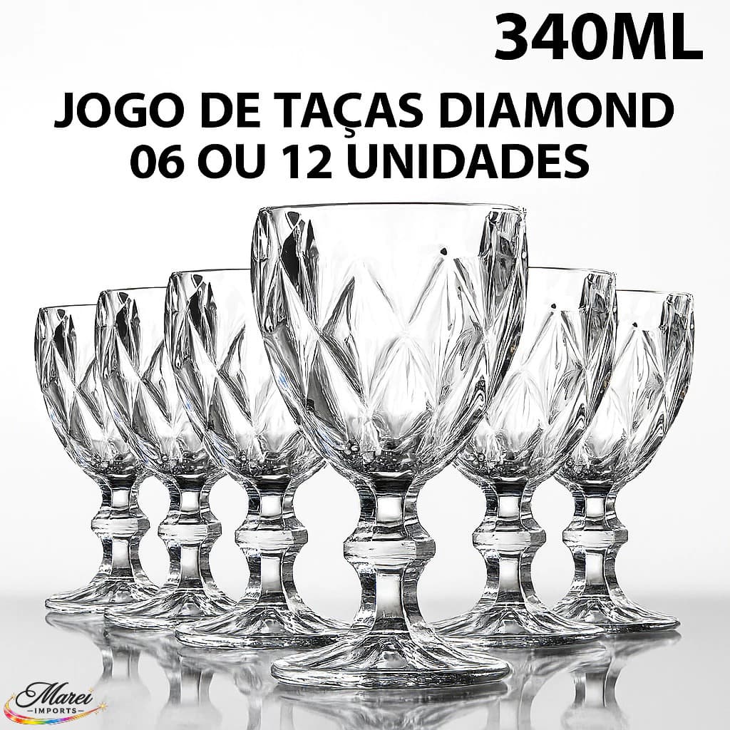 Jogo 6 Taça Diamante Copo Vidro Transparente Bico De Jaca 340ml