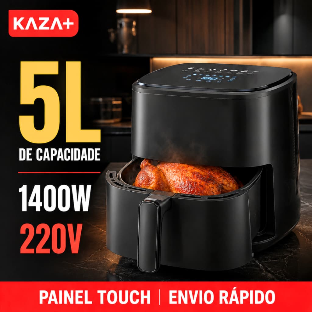 Air Fryer 5L Fritadeira Elétrica 1400W 220V Painel Touch Sem Óleo Multiuso Cozinha