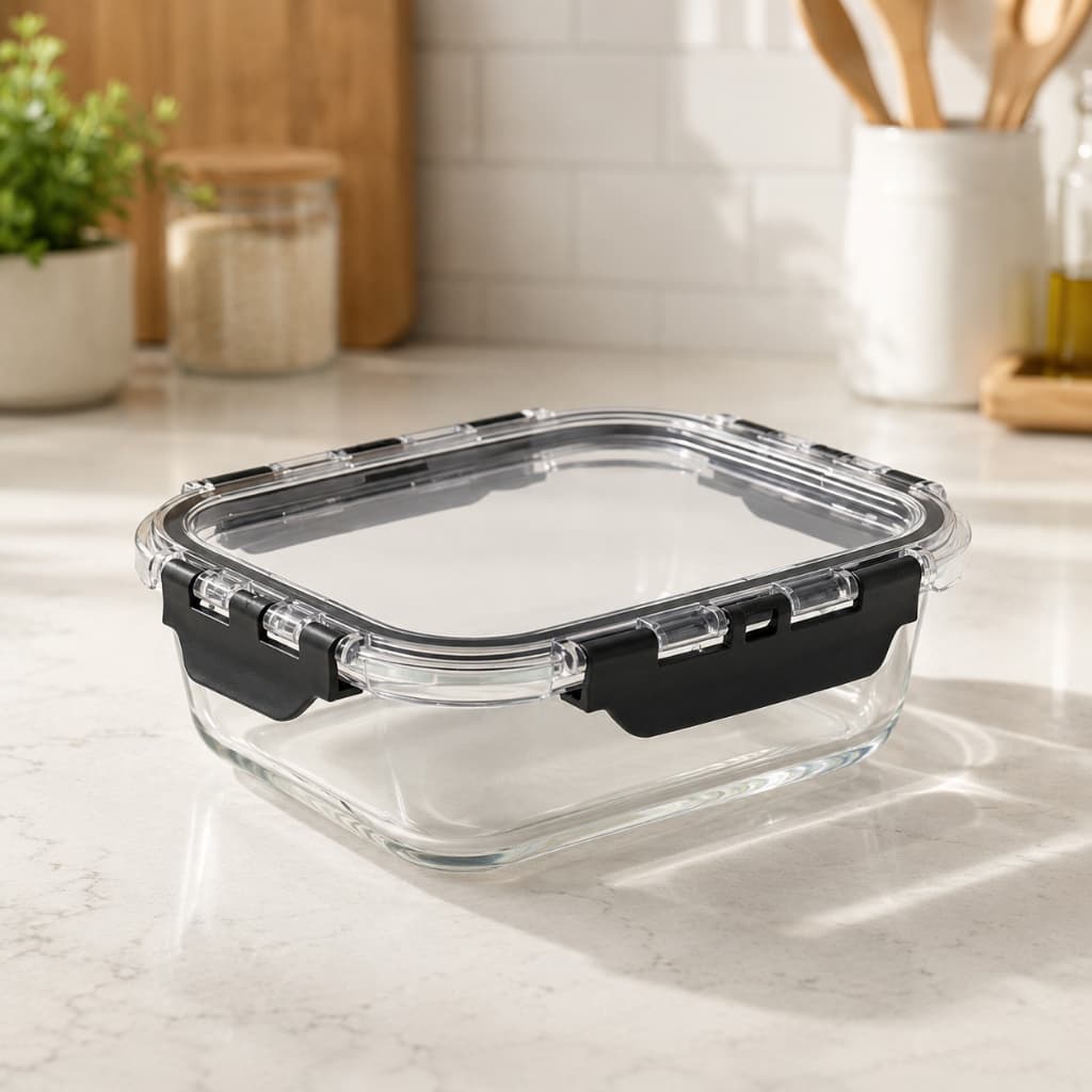Marmita Pote de Vidro 600ml Borossilicato Tampa Hermética Trava Antivazamento - Fit Academia Cozinha